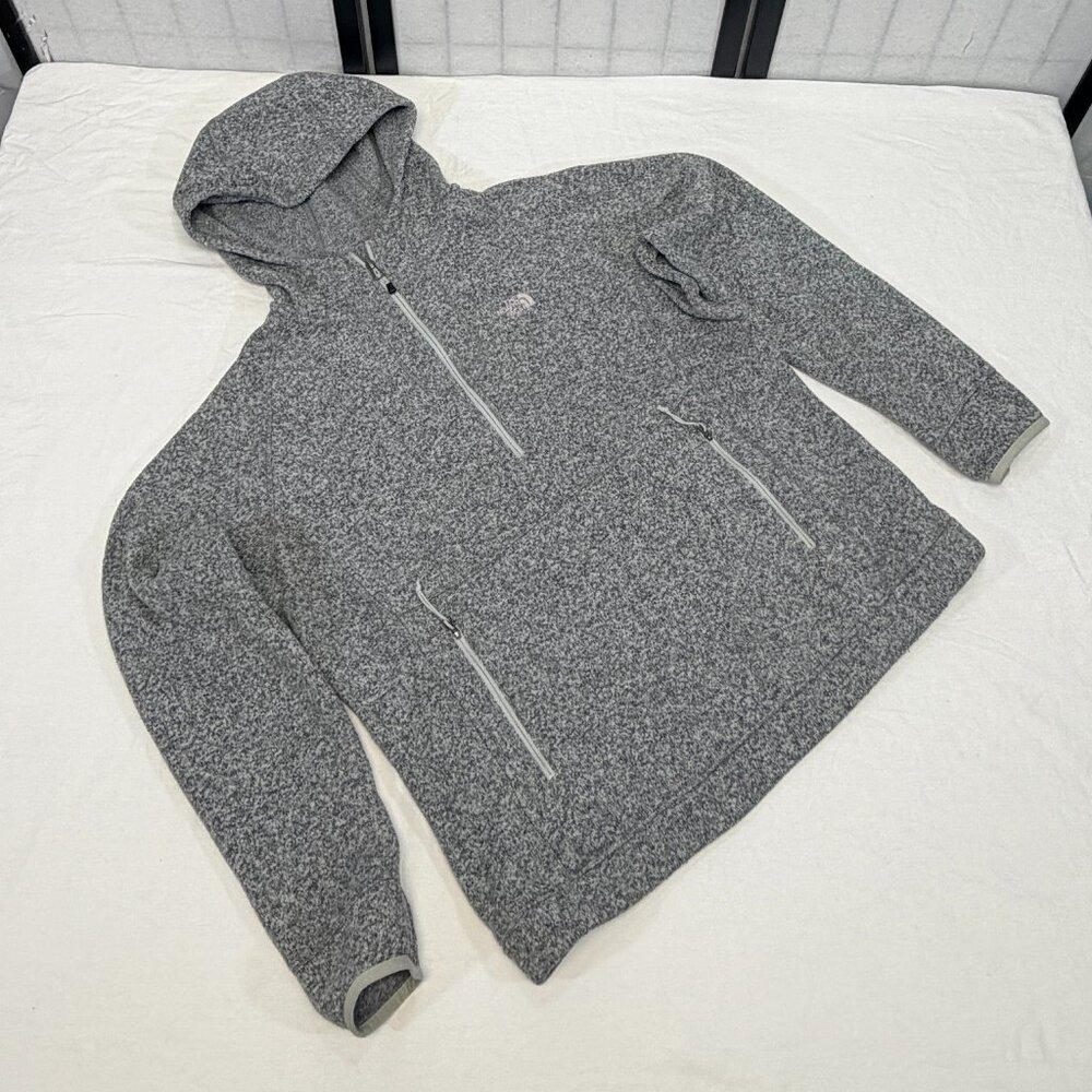 North Face XL Hooded Half Zip Pouch Pocket Fleece Interior Jacket Grey Marled - Picture 8 of 13